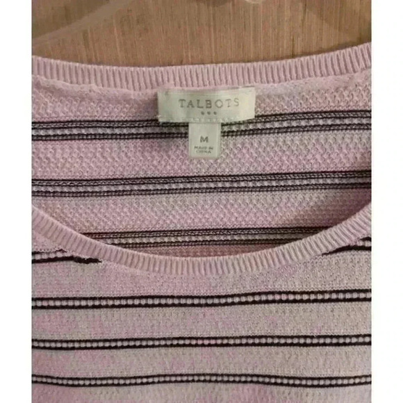 TALBOTS (M) Women's Pink/Black Stripe Pullover Knit Sweater Bell 3/4 Sleeve - Picture 4 of 6